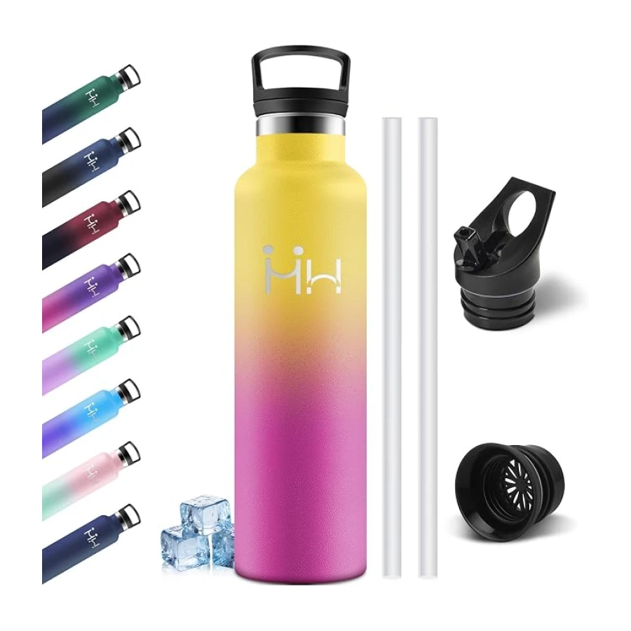 Gourde Isotherme 1000 ML, Réutilisable, Bouteille d'eau Sans BPA, Anti-Fuite, Gourde Inox avec Paille, Isolation sous Vide en Acier Inoxydable à Double Paroi, pour Camping, Écoles, Gymnases