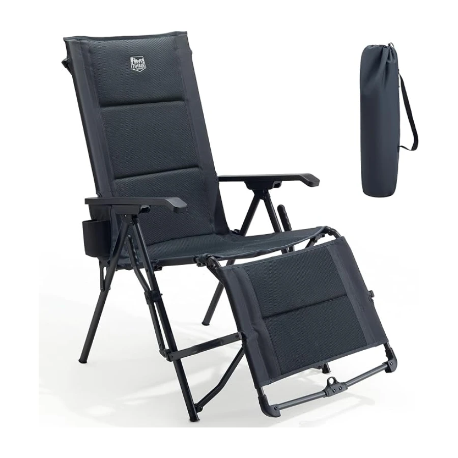 TIMBER RIDGE Chaise de Camping Pliable avec Repose-Pieds Dossier inclinable | Fauteuil longue pliante Assise rembourrée confortable, charge 150kg, pour le camping, le jardin, le balcon et le camping-car
