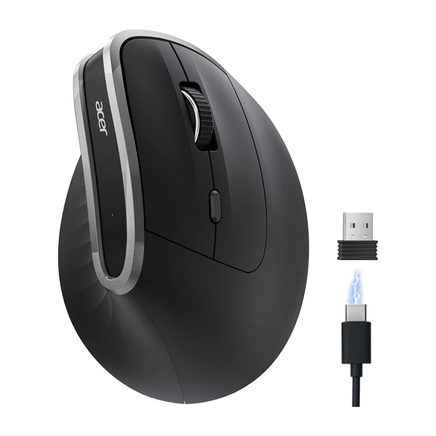 Acer Souris Ergonomique sans Fil, Souris Verticale Rechargeable 1600DPI | Ergonomic Mouse 2,4GHz, 6 Boutons, Souris d'Ordinateur avec récepteur USB Idéale pour l'Usage à la Maison, Bureau
