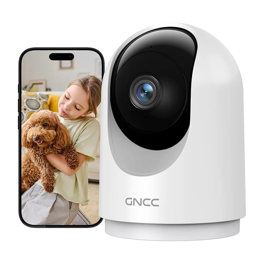 GNCC Caméra Surveillance WiFi Intérieure 2K 3MP pour Bébé/Animaux(Lot de 1) | 2.4G/5GHz WiFi, Vision Nocturne Infrarouge, SD/Cloud, 360° PTZ, Audio Bidirectionnel, Détection de Mouvement, Alarme, Alexa