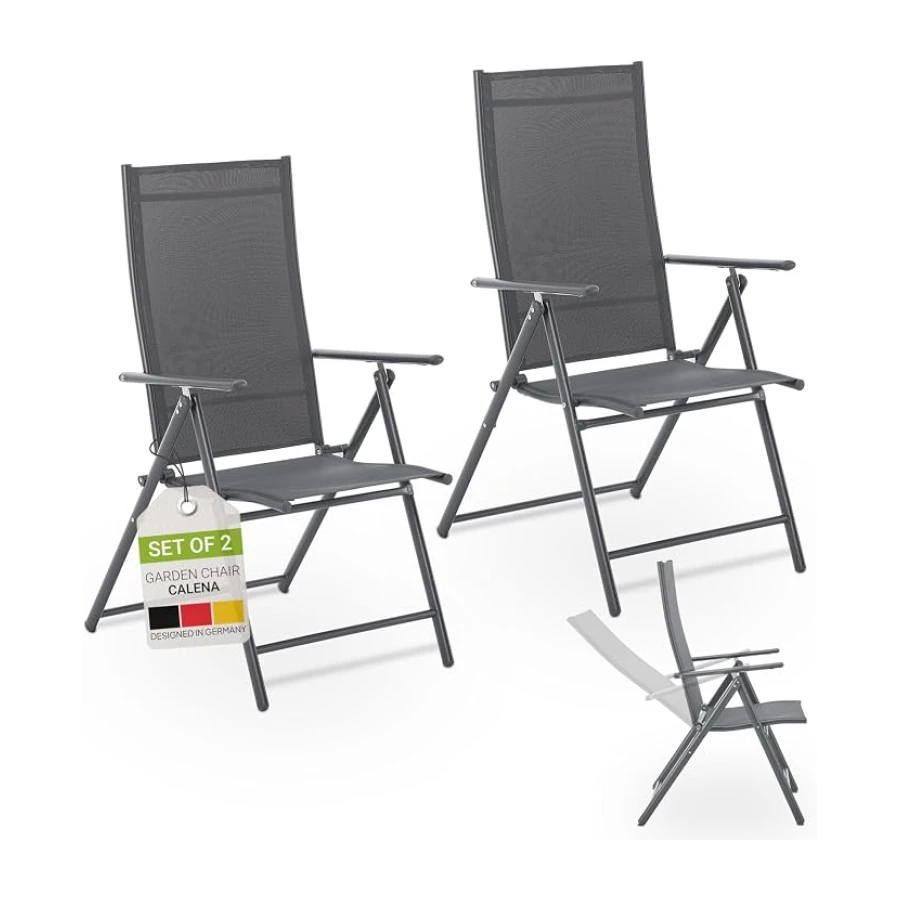 Juskys Chaise de Jardin Calena - Lot de 4 - Dossier 7 Positions, Pliable - Structure Acier thermolaqué, Tissu Respirant & Confortable