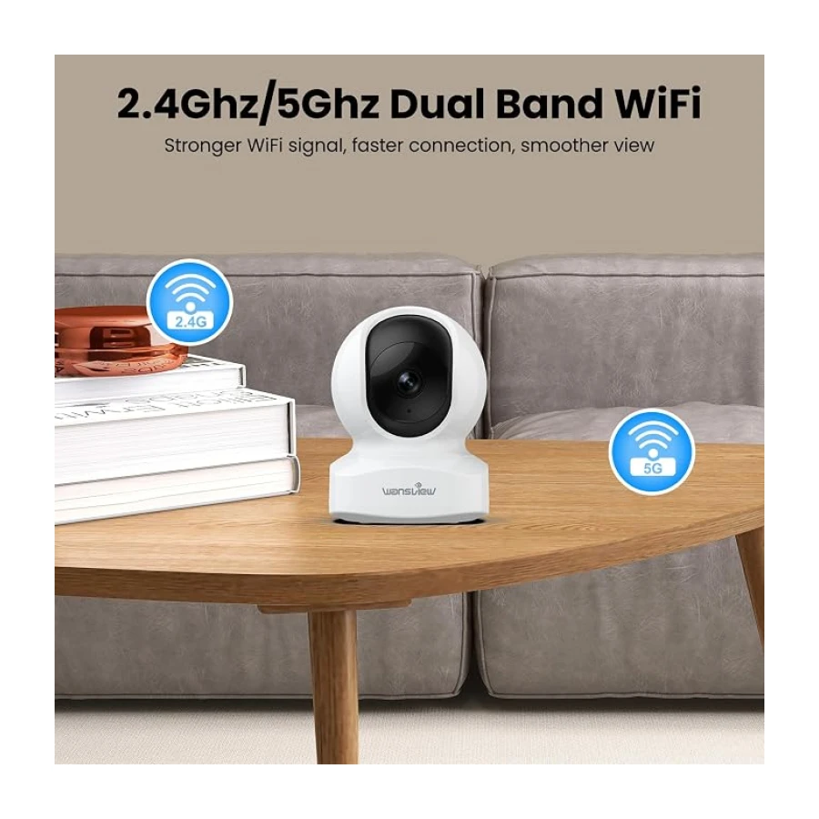 wansview 3K 5MP Camera Interieur - 2.4G/5G Double Bande WiFi Camera Surveillance, Suivi Intelligent 360 degrés, Détection Humaine IA pour Bebe/Chat/Chien connectée Smartphone, Audio Bidirectionnel
