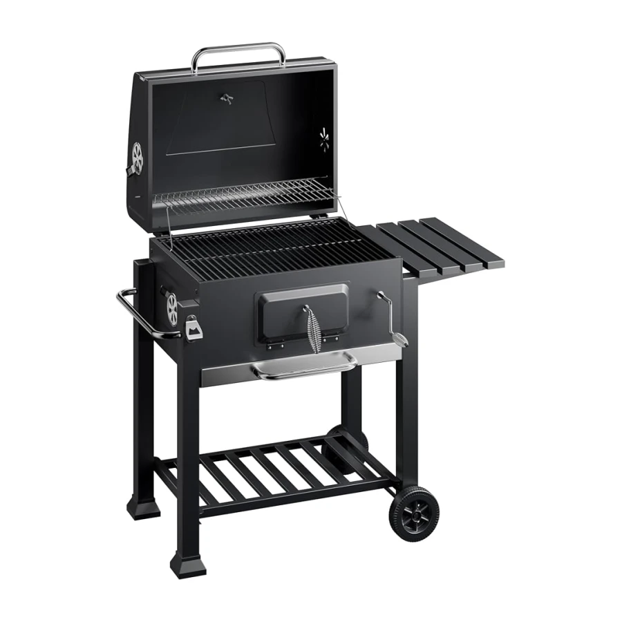 Wiltec Chariot Barbecue à Charbon 1130x475x 1000mm Clapet anti-feu Hauteur réglable Thermomètre Espaces rangement Ouvre-bouteille Grillade Jardin BBQ