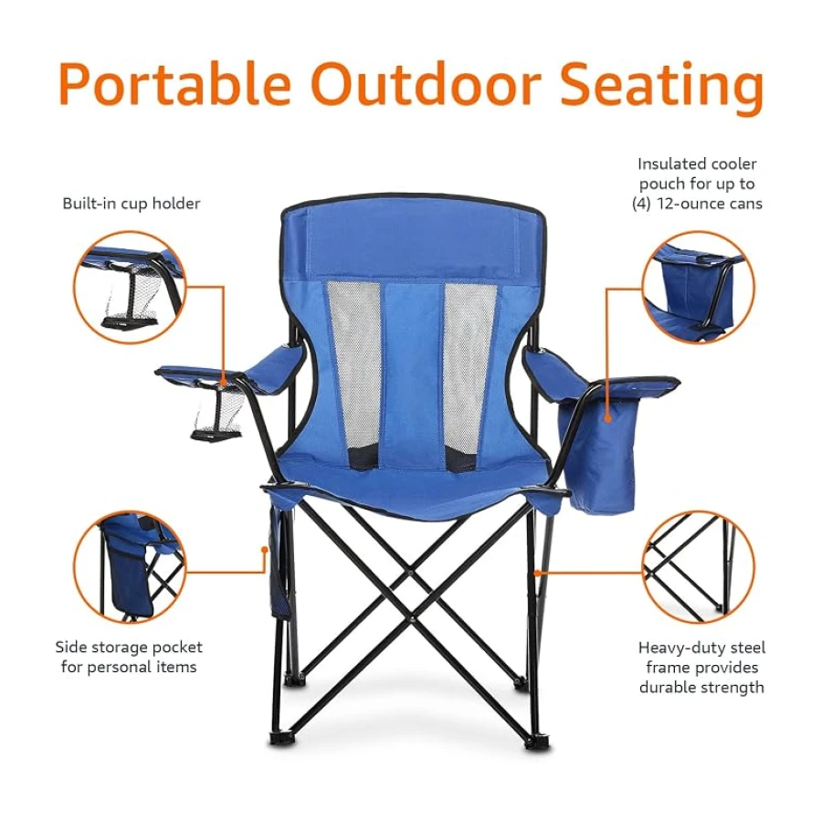 Amazon Basics Chaise de camping avec poche isotherme