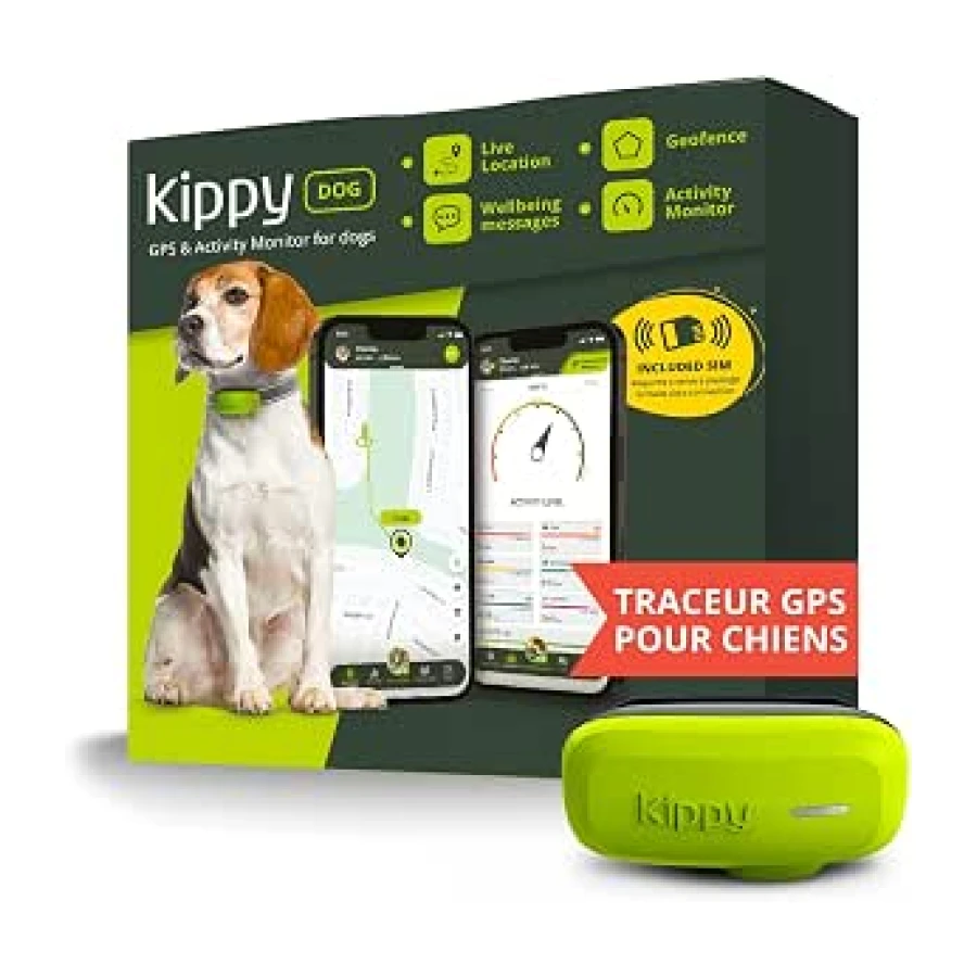 Kippy Dog | GPS pour Chiens - Traceur GPS étanche pour Chiens avec Fixation pour Collier - Suivi d'activité et de santé pour Votre Chien, avec GEOFENCE et Ficheifications - Couleur Verte