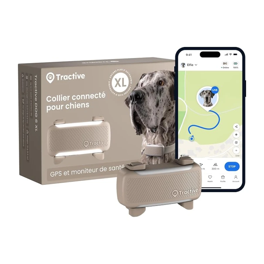 Tractive – Collier GPS Chien Connecté XL | Édition 2026 | Suivi GPS en Direct | Alertes Anti-Fugue et de Santé | Moniteur de Signes Vitaux | Grande Autonomie (marsron)