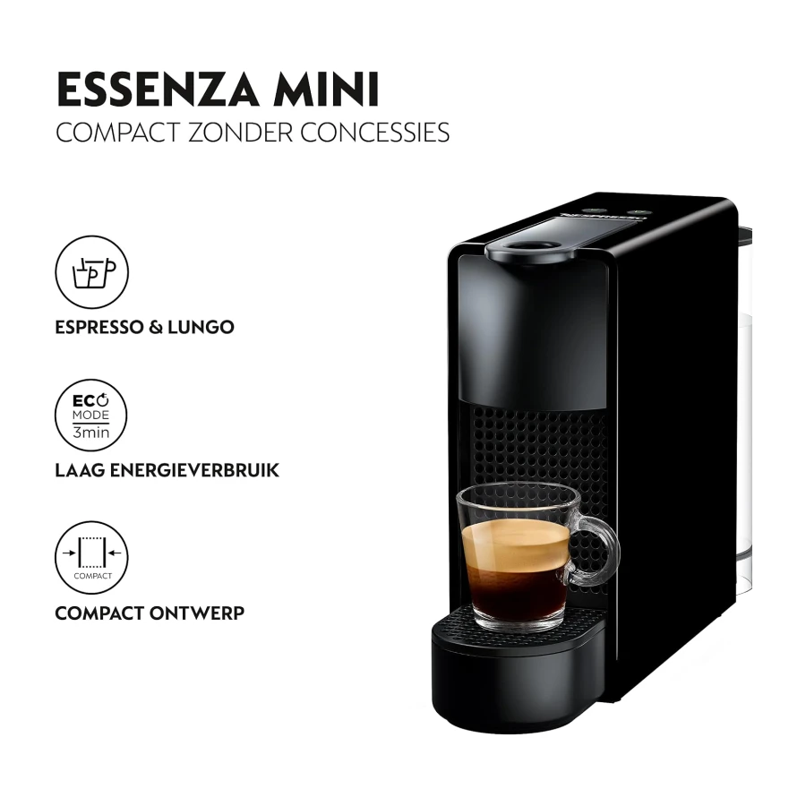 Machine à Café Nespresso Krups Essenza Mini Noir Cafetière à Capsules XN110810 [Classe énergétique A+]