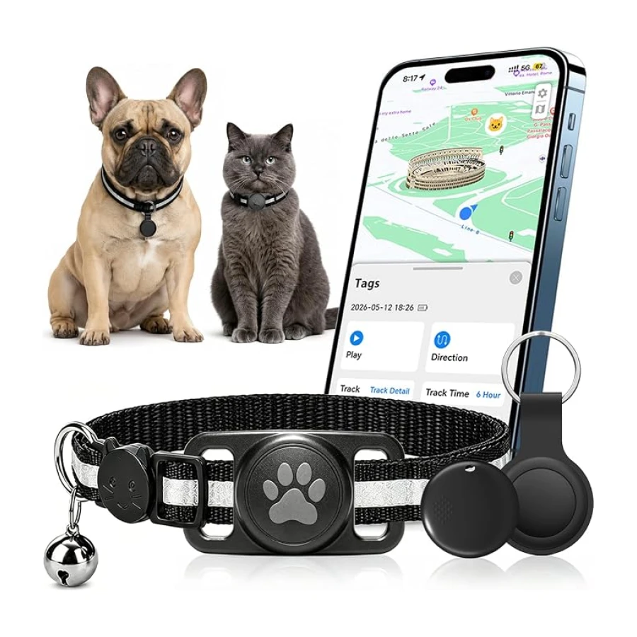 2026 Mini Traceur GPS Chat - Collier GPS Chat Flexible sans Abonnement (Historique de Suivi 3 Jours), Collier GPS pour Chien avec Suivi en Temps réel et étanchéité, Compatible iOS/Android (Noir)