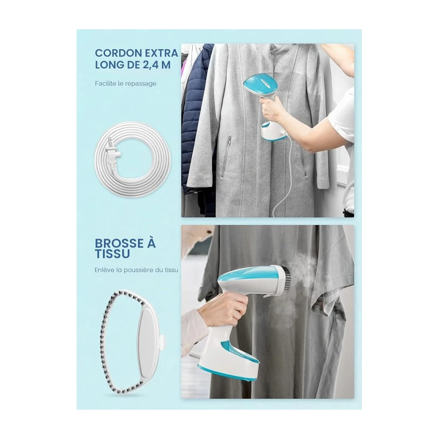 Reemix Défroisseur Vapeur, Pliable et Portable Fer à Repasser, 20 g/min, Chauffage Rapide en 25 Secondes, Pour la Maison, le Bureau et les Voyages, 220V (Bleu Aqua)