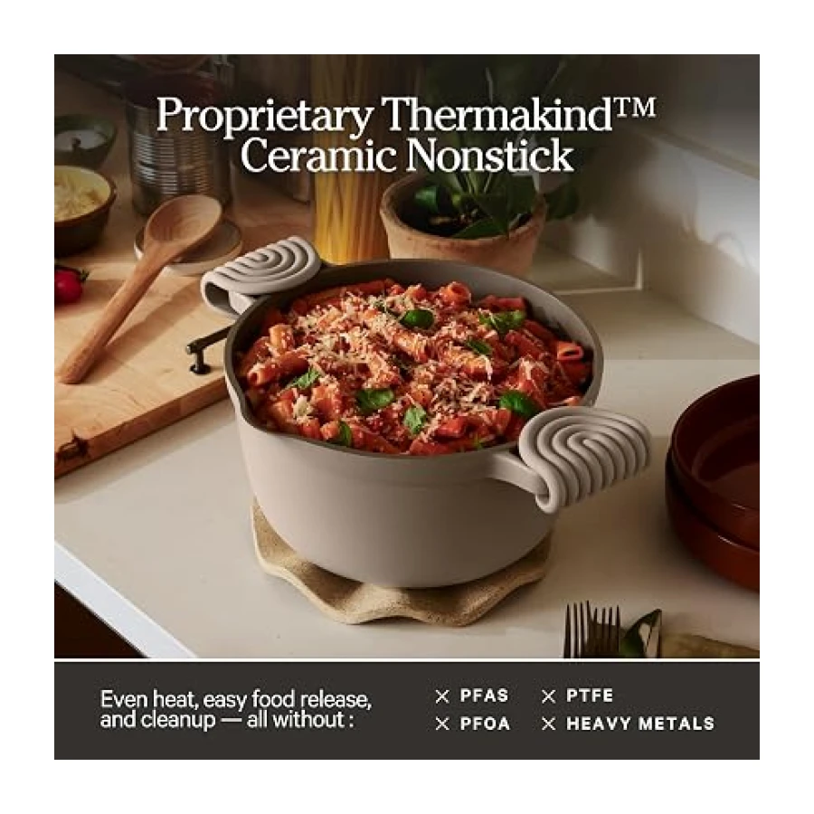 Our Place Perfect Pot – Casserole en céramique antiadhésive de 5,5 l avec couvercle | Batterie de cuisine polyvalente pour cuisinière et four | Vapeur, cuire, braiser, rôtir | Sans PTFE et PFOA | Non