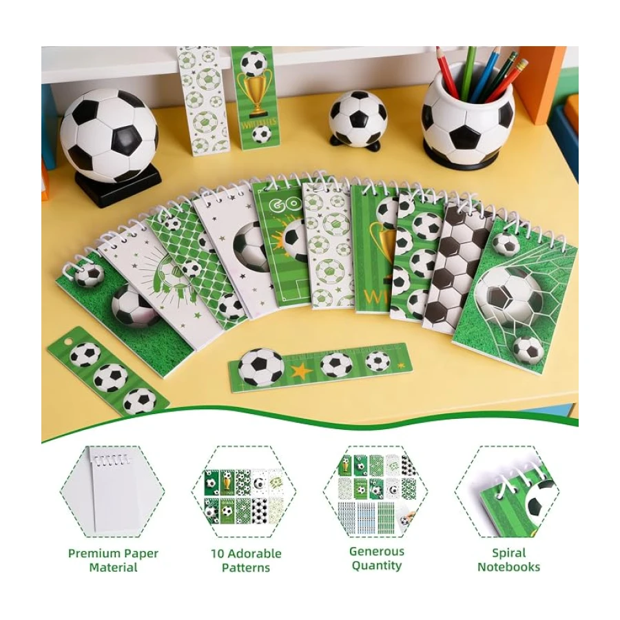 Mini-carnet de notes de football - 20 pièces - Mini-carnet de notes avec 24 crayons de football pour garçons et filles - Pour anniversaire de football, fête en classe, fournitures de bureau