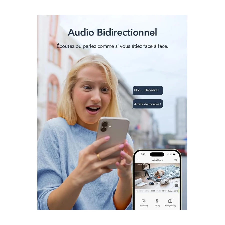 GNCC Caméra Surveillance WiFi Intérieure 2K 3MP pour Bébé/Animaux(Lot de 1) | 2.4G/5GHz WiFi, Vision Nocturne Infrarouge, SD/Cloud, 360° PTZ, Audio Bidirectionnel, Détection de Mouvement, Alarme, Alexa