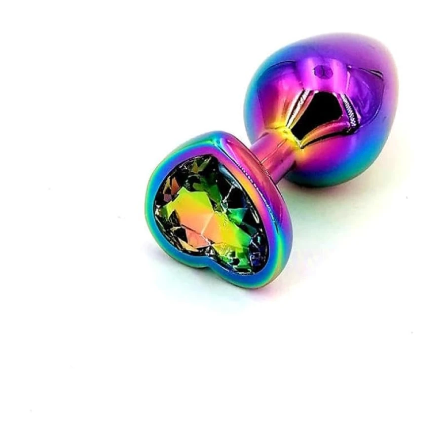 Rainbow Paslanmaz Çelik Kalpli Müchever Taşlı Metal Anal Plug Butt Plug Gizli Kargo (Küçük Boy S Beden)
