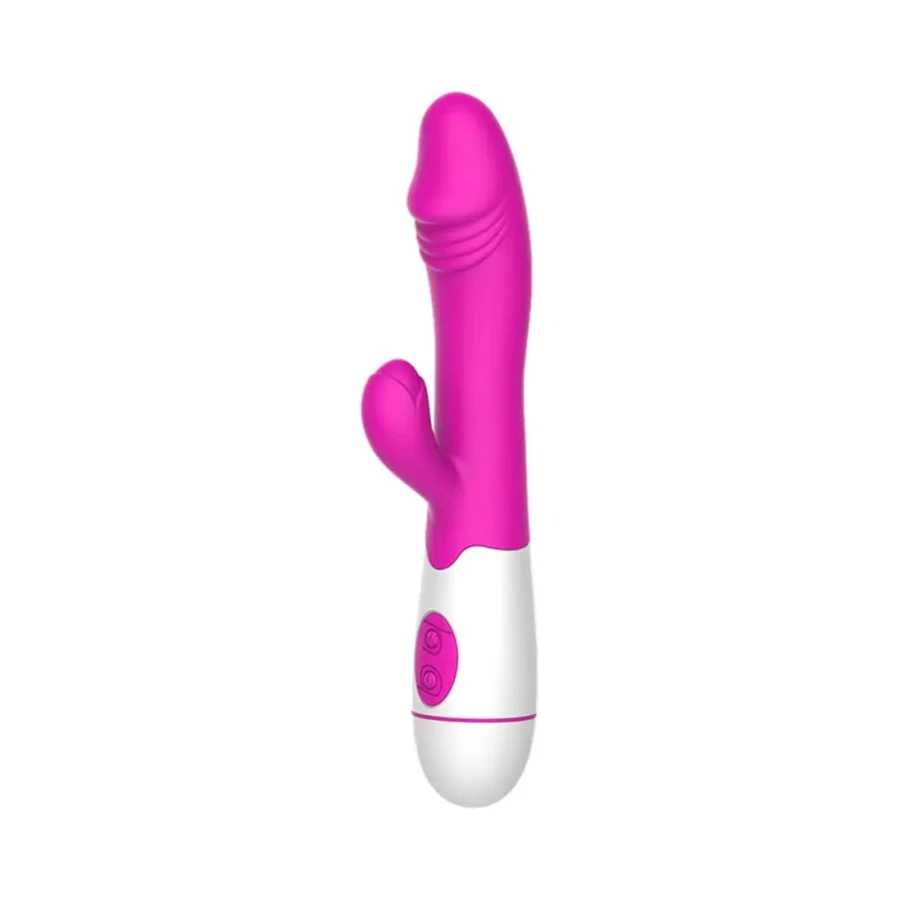 Rabbit Vibratör Dildo - Çift İşlevli Titreşimli - Vajinal ve Anal Mastürbatör - Pembe