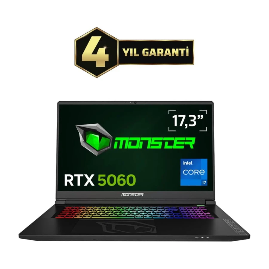 Monster Tulpar T7 V26.2.14 Intel Core i7 13620H 24GB RAM 1TB SSD 8 GB RTX 5060 Freedos 17,3" FHD 144 Hz Oyun Bilgisayarı