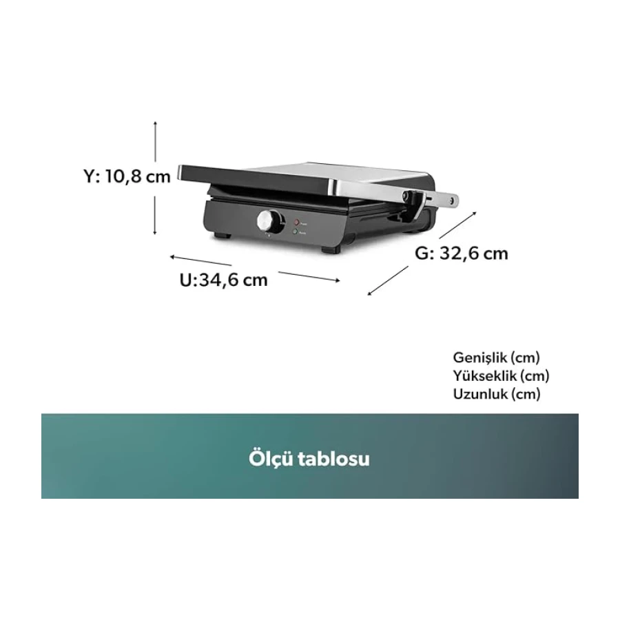 Homend Grilliant 1349H 4 Dilim Kapasiteli Gövdeli Döküm Plakalı Tost ve Izgara Makinesi Inox 2000W