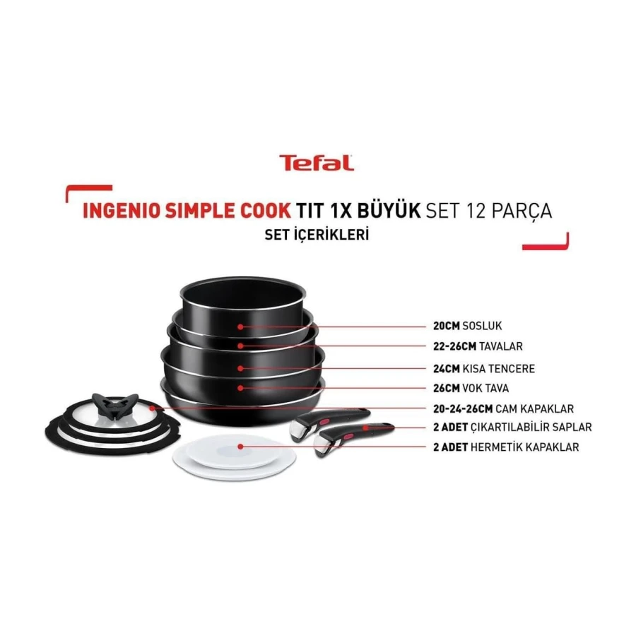 Tefal Ingenio SimpleCook 1X Büyük Tava Tencere Seti - 12 Parça