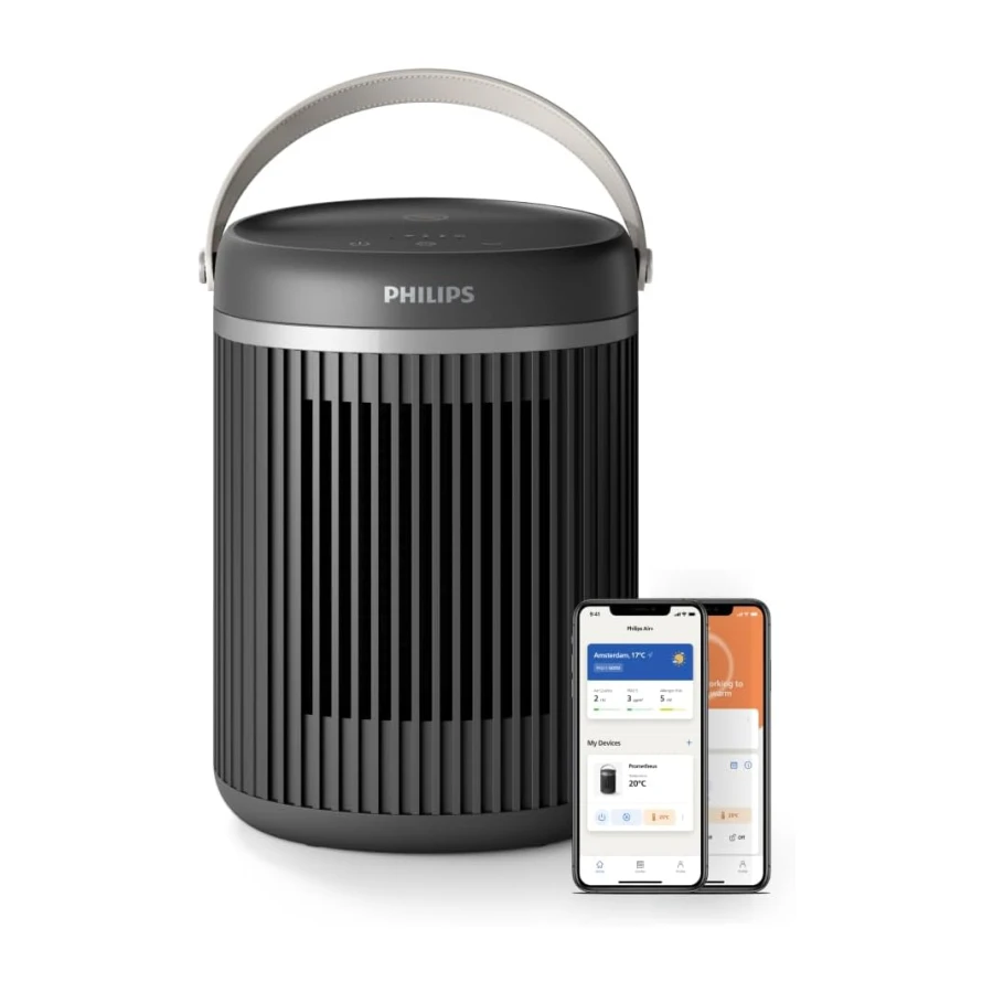 Philips Serisi 3000 2000W Enerji Tasarruflu Bağlantılı Isıtıcı, EcoAI ile%50'ye Kadar Enerji Tasarrufu, Sessiz, 5 Güvenlik Fonksiyonu, 45°'lik Salınım, Koyu Gri