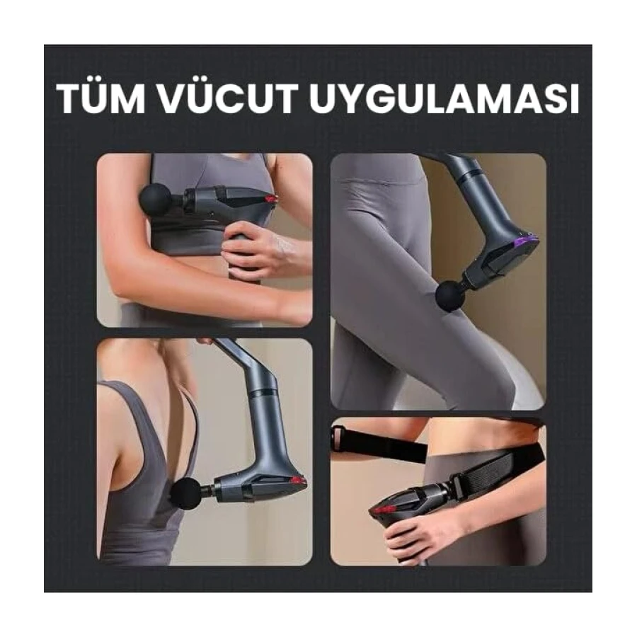 SMAYLING Ergonomik Masaj Tabancası - Uzatma Aparatı & Germe Bandı Dahil | 3200 RPM Derin Doku Masaj Cihazı | 4 Başlıklı, Dijital Göstergeli, 1800mAh Taşınabilir Kas Masaj Aleti