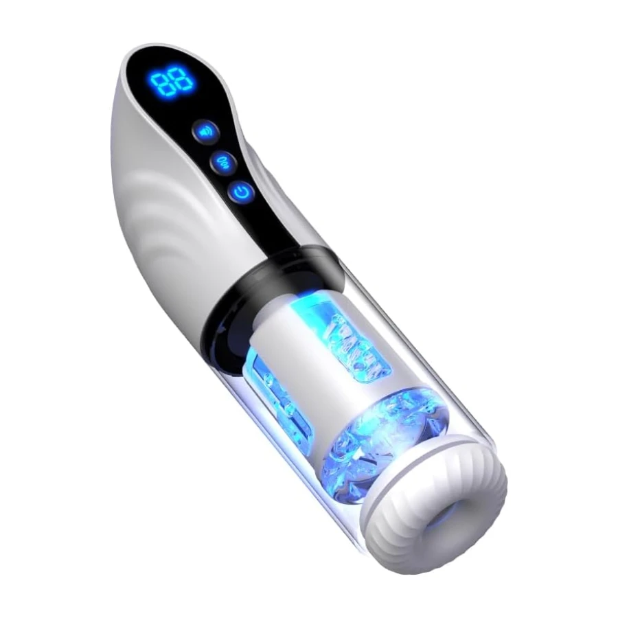 Sens Şarjlı İleri Geri ve Dönme Hareketli Emiş Özellikli 3in1 LCD Ekran Otomatik Vajina Mastürbatör, Gerçekçi Hareket, Titreşim ve Emiş, Su Geçirmez, Şarjlı, Sessiz, Uzaktan Kontrol, Sex Toys