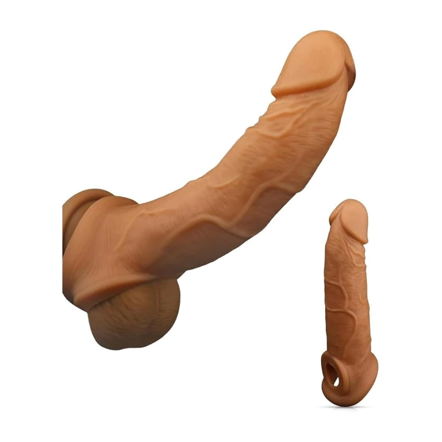 Lolita Shop Ultra Penis Dokusu Testise Geçirmeli 4.5 Cm Uzatmalı Dolgulu 20 Cm Penis Kılıfı