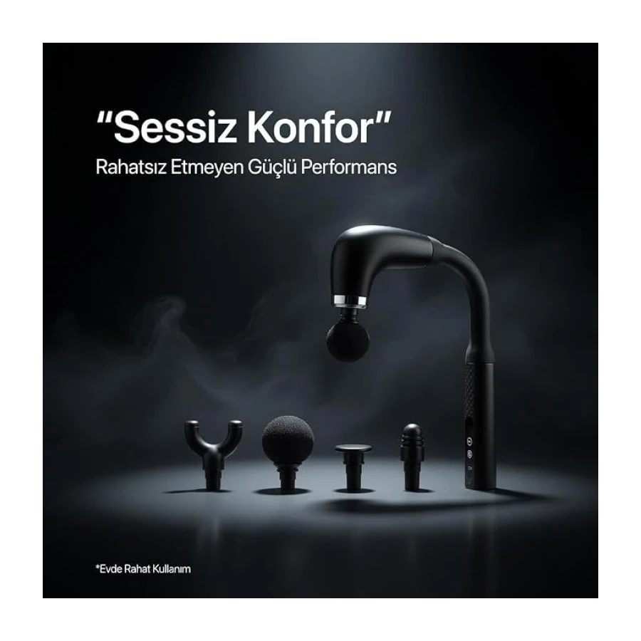 SMAYLING Uzatmalı Masaj Tabancası – 120° Kavisli Uzun Saplı, 9 Kademeli Hız Ayarlı – 4 Başlıklı Derin Doku Masaj Aleti – USB Type-C Şarjlı, Kablosuz – Boyun, Sırt, Bel ve Bacak İçin