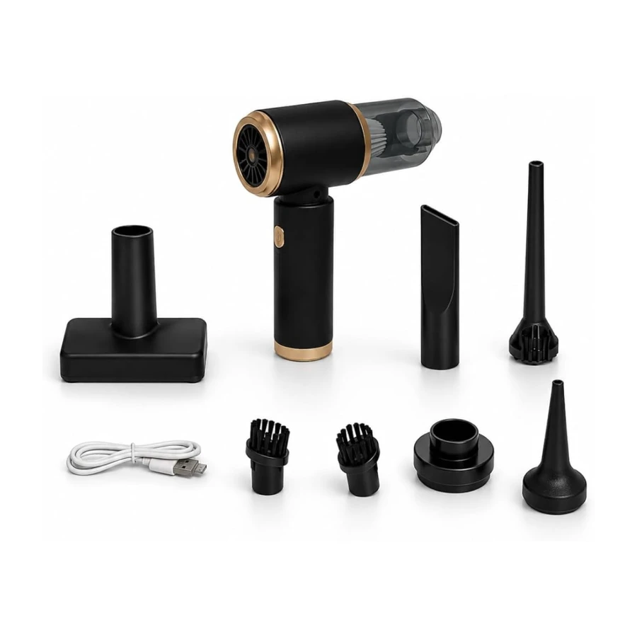Shopexxtra Kablosuz El Süpürgesi ve Hava Üfleyici, 60W Mini Şarjlı Süpürge, USB Type-C Şarjlı, Yıkanabilir HEPA Filtreli, 9 Parça Aksesuar Seti, Ev, Araç, Ofis ve Klavye Temizliği İçin