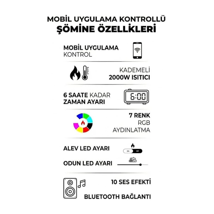 Tozak 80 Soba Görünümlü Elektrikli Şömine Isıtıcılı ve Dekoratif Bacalı