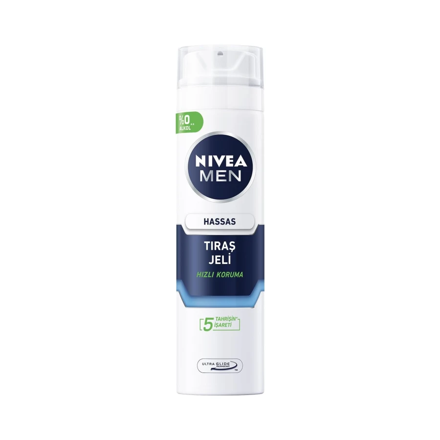 NIVEA MEN Erkek Hassas Tıraş Jeli 200 ml,Tahrişe ve Yanmaya Karşı Koruma,Alkolsüz Formül,Hassas Ciltlere Özel