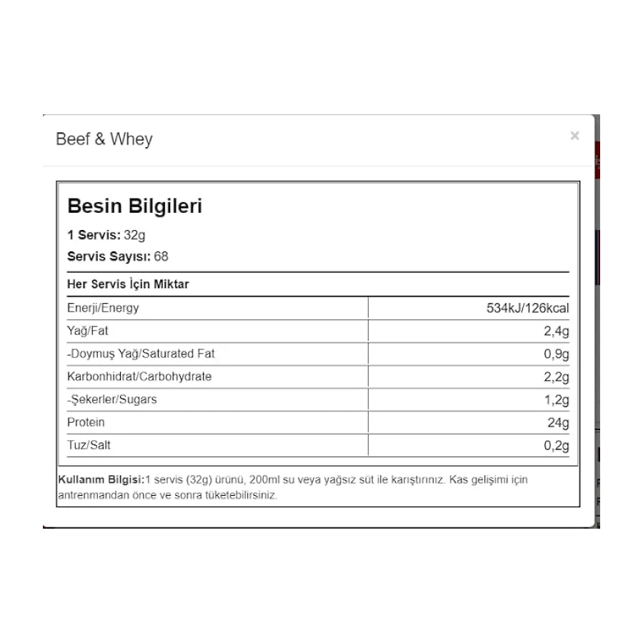Big Whey Beef Whey Protein Tozu Et Protein Hidrolize Çikolata Aroma 2176g
