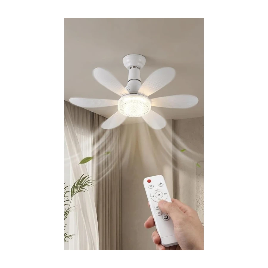Kristal LED Avizeli Tavan Vantilatörü - 30W E27 Duy Pervaneli Lamba - Uzaktan Kumandalı, 6 Kanatlı, 3 Kademeli Hız ve Kısılabilir Işık - Sessiz Çalışan Modern Tavan Fanı