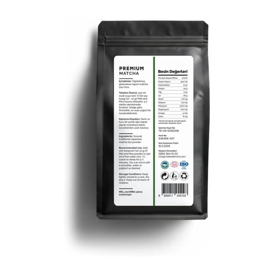 Mel and Mira Premium Japanese Saf Matcha Tozu 100g, Ceremonial Pure Matcha Powder, High Quality
