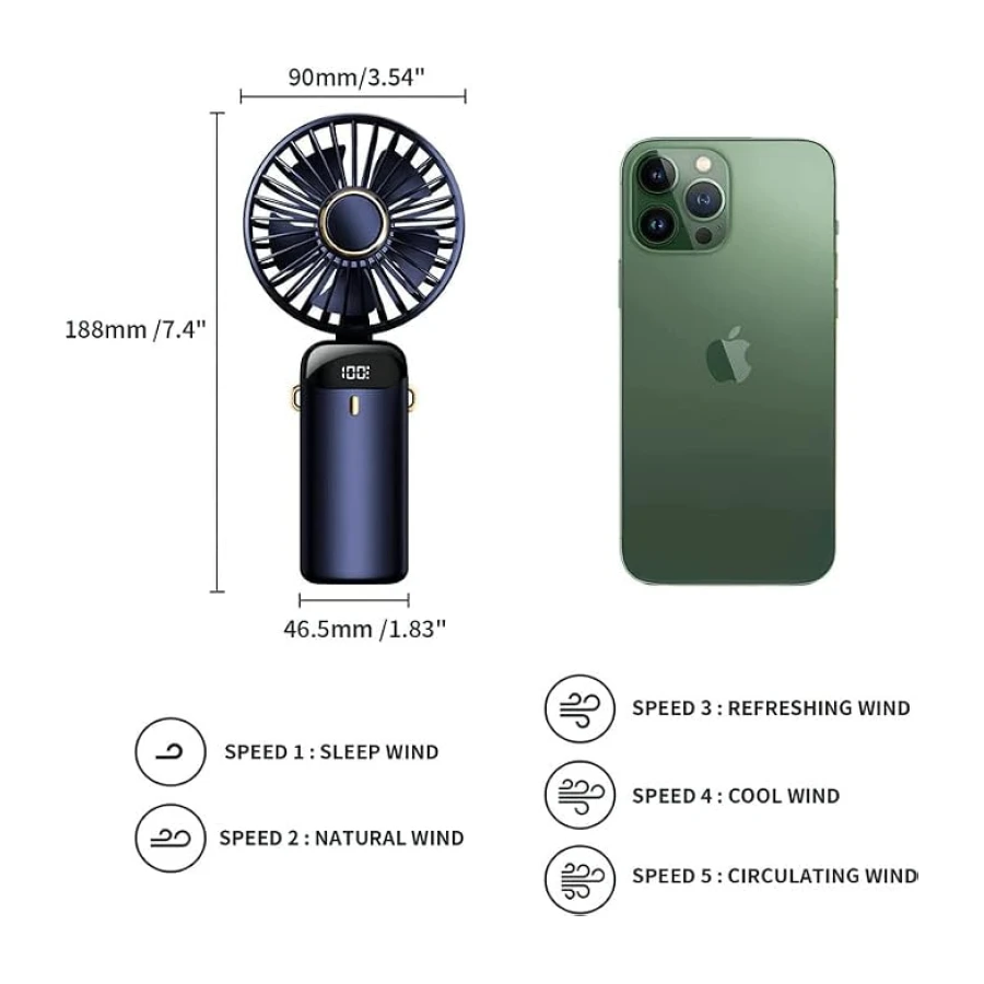 Taşınabilir USB Vantilatör, 4200mAh Şarjlı El Tipi Fan, LED Ekranlı, 3'ü 1 Arada El/Boyun/Masa Fanı, Yaz, Ofis, Seyahat için, Kadınlar, Kızlar ve Çocuklara Hediye