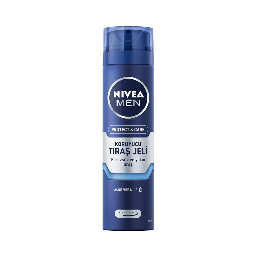 NIVEA MEN Erkek Nemlendirici Tıraş Jeli Protect&Care 200 ml, Kuru Ciltler İçin, Pürüzsüz Tıraş