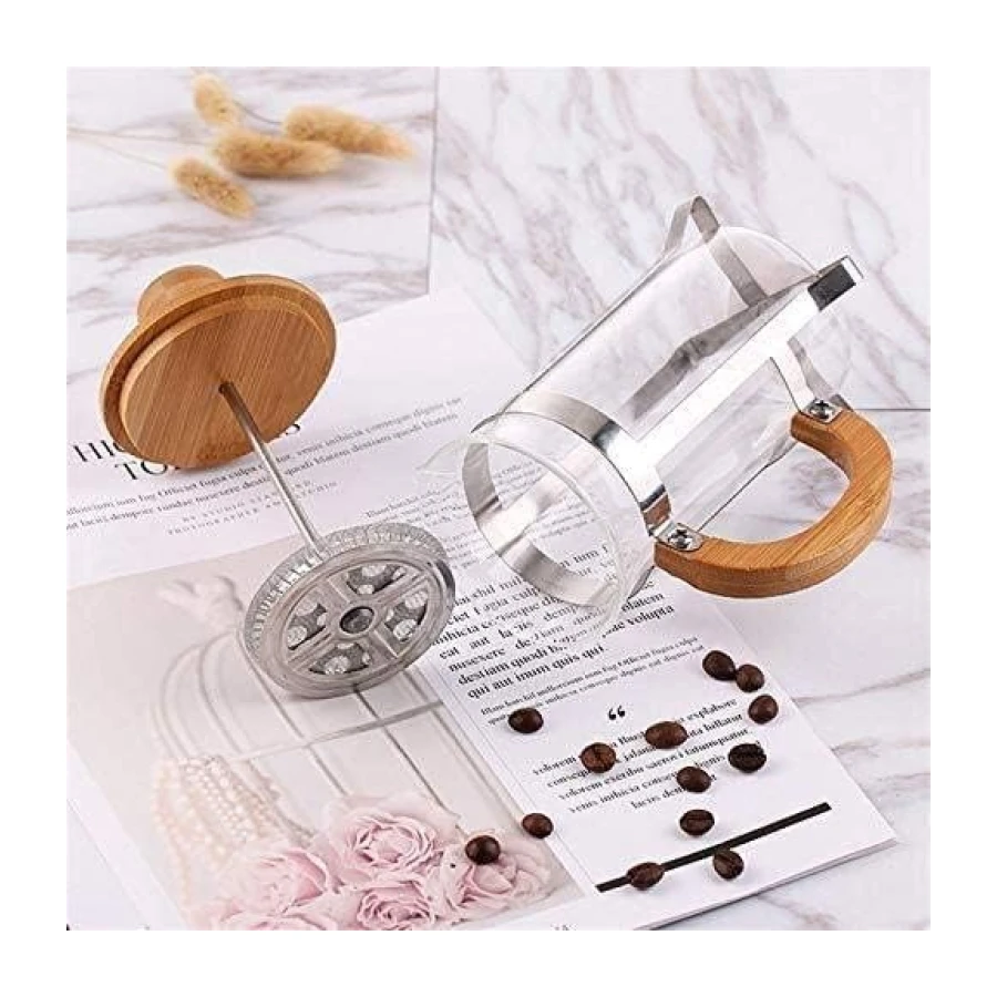 Deconox Bambu Kapak Filtre Kahve & Bitki Çayı Demleme French Press 350ml