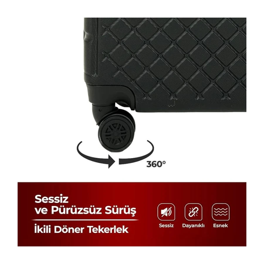 COTPOLY Diamond 3'lü Seyahat Bavul Seti, ABS Valiz Seti (Siyah-Üçlü Set)