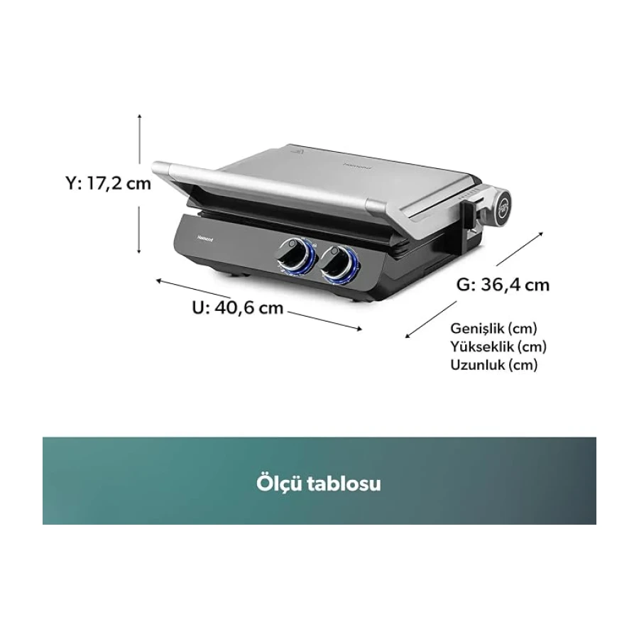 Homend Grilliant 1342H 3 in 1 Inox Gövde Çift Taraflı XL Döküm Plaka Tost ve Izgara Makinesi