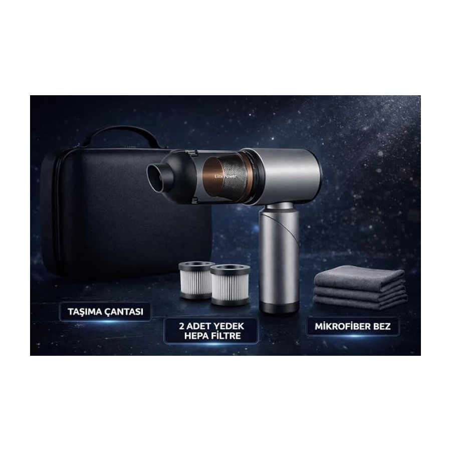 20.000 Pa Kablosuz El Süpürgesi – 120W Güç, 7800 mAh Batarya, 200 ml Toz Haznesi, 8 Başlıklı, Taşıma Çantalı Mini Araç & Ev Süpürgesi (GRİ)