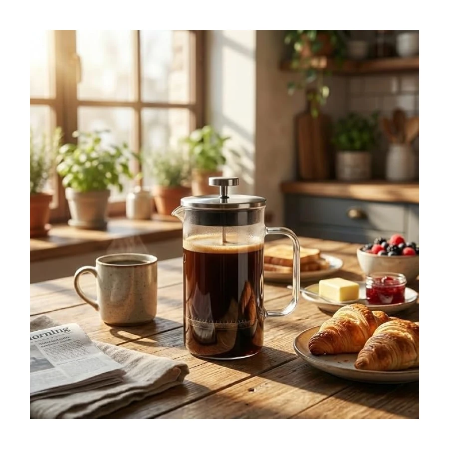 Orret Home 350 ml Borosilikat Cam Termisil French Press – Dayanıklı Cam Çay & Filtre Kahve Demleme, Bitki Çayı, Kahve Presi, Sızdırmaz Kapaklı Espresso & Çay Demleyici