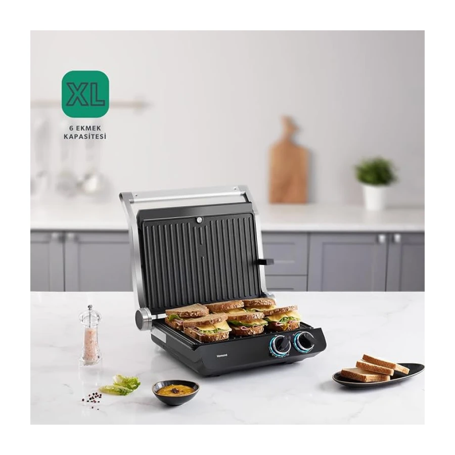 Homend Grilliant 1342H 3 in 1 Inox Gövde Çift Taraflı XL Döküm Plaka Tost ve Izgara Makinesi