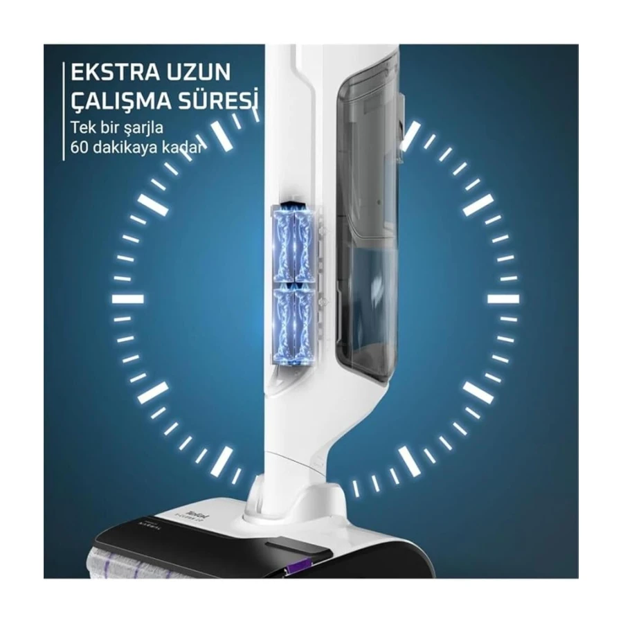 Tefal X-Clean 10 Islak Sert Zemin Temizleyici Kablosuz Dikey Süpürge-Kendini Temizler Kurutur - İlave Rulo