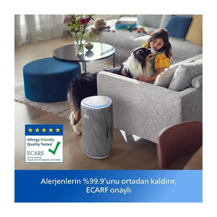 Philips Hava Temizleyici 3200 Serisi - HEPA NanoProtect + Aktif Karbon Filtre, CADR 520m³/sa 135m² Alerji Hastaları İçin, Ultra-sessiz, Akıllı ve Enerji Verimli, Gümüş (AC3220/10)