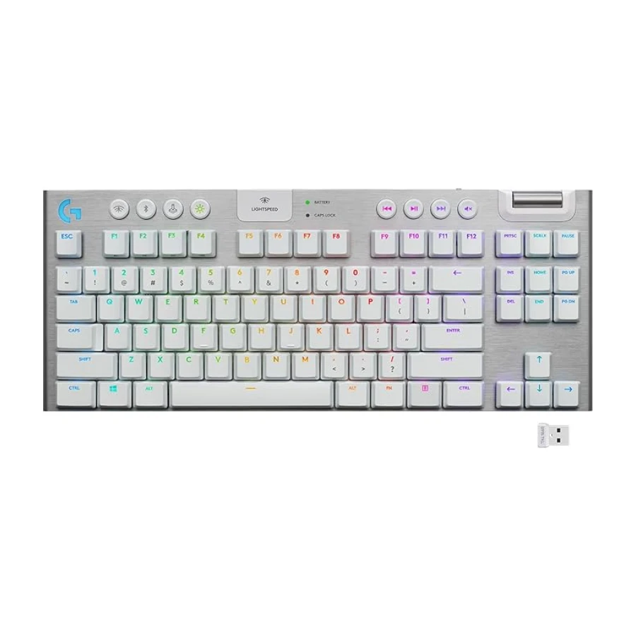 Logitech G 915 LIGHTSPEED TKL kablosuz mekanik oyun klavyesi, rakam bloğu yok, taktiler GL tuş anahtarı, düz profilli, ABD QWERTY düzeni, beyaz