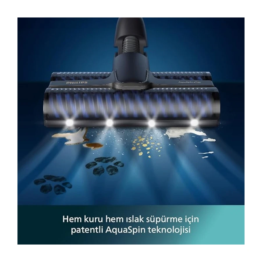 Philips 9000 Serisi AquaTrio Kablosuz Dikey Süpürge (XW9463/11) ve Philips Aqua Trio Uyumlu Zemin Temizleme Solüsyonu (XV1792/01)