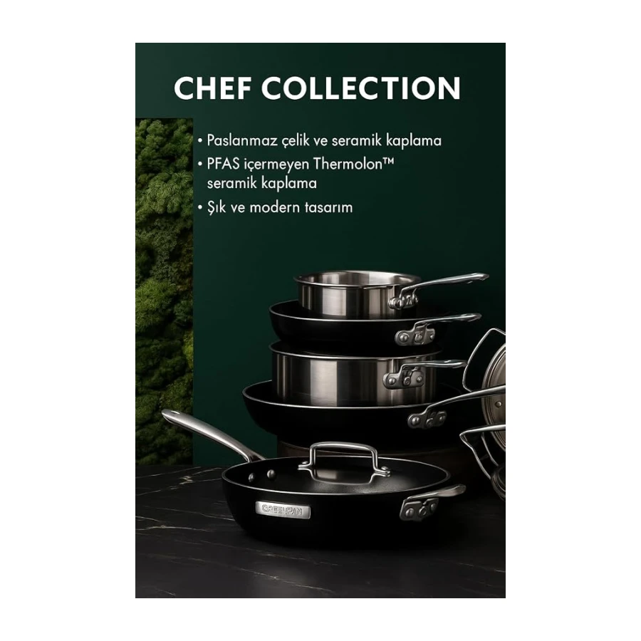 GreenPan Chef’s Collection 11 Parça Pişirme Seti – Thermolon™ Seramik Yapışmaz, PFAS’sız, İndüksiyon Uyumlu, Fırında Kullanılabilir