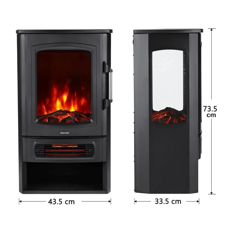 XLarge Elektrikli Şömine & Elektrikli Soba Fanlı Isıtıcı, LED Odun Efekti, Metal Kasa ND-183C Siyah