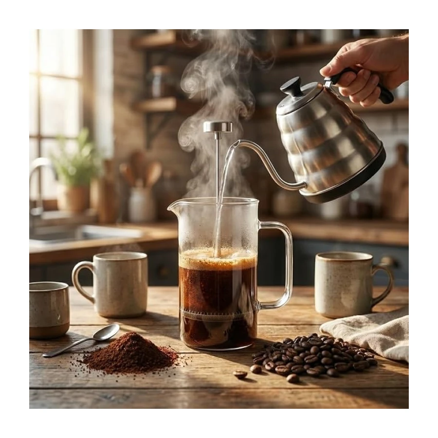 Orret Home 350 ml Borosilikat Cam Termisil French Press – Dayanıklı Cam Çay & Filtre Kahve Demleme, Bitki Çayı, Kahve Presi, Sızdırmaz Kapaklı Espresso & Çay Demleyici