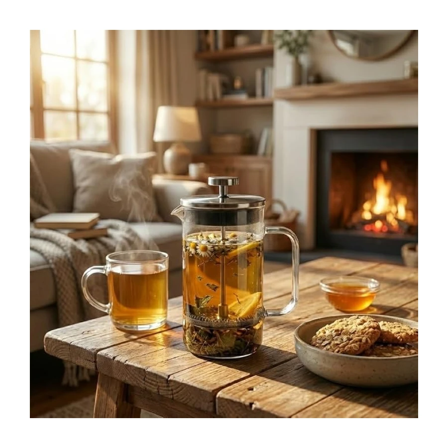 Orret Home 350 ml Borosilikat Cam Termisil French Press – Dayanıklı Cam Çay & Filtre Kahve Demleme, Bitki Çayı, Kahve Presi, Sızdırmaz Kapaklı Espresso & Çay Demleyici
