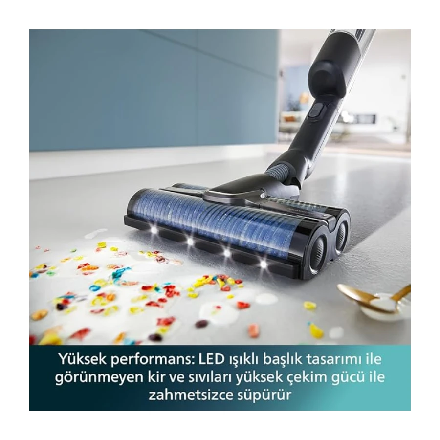 Philips 9000 Serisi AquaTrio Kablosuz Dikey Süpürge (XW9463/11) ve Philips Aqua Trio Uyumlu Zemin Temizleme Solüsyonu (XV1792/01)