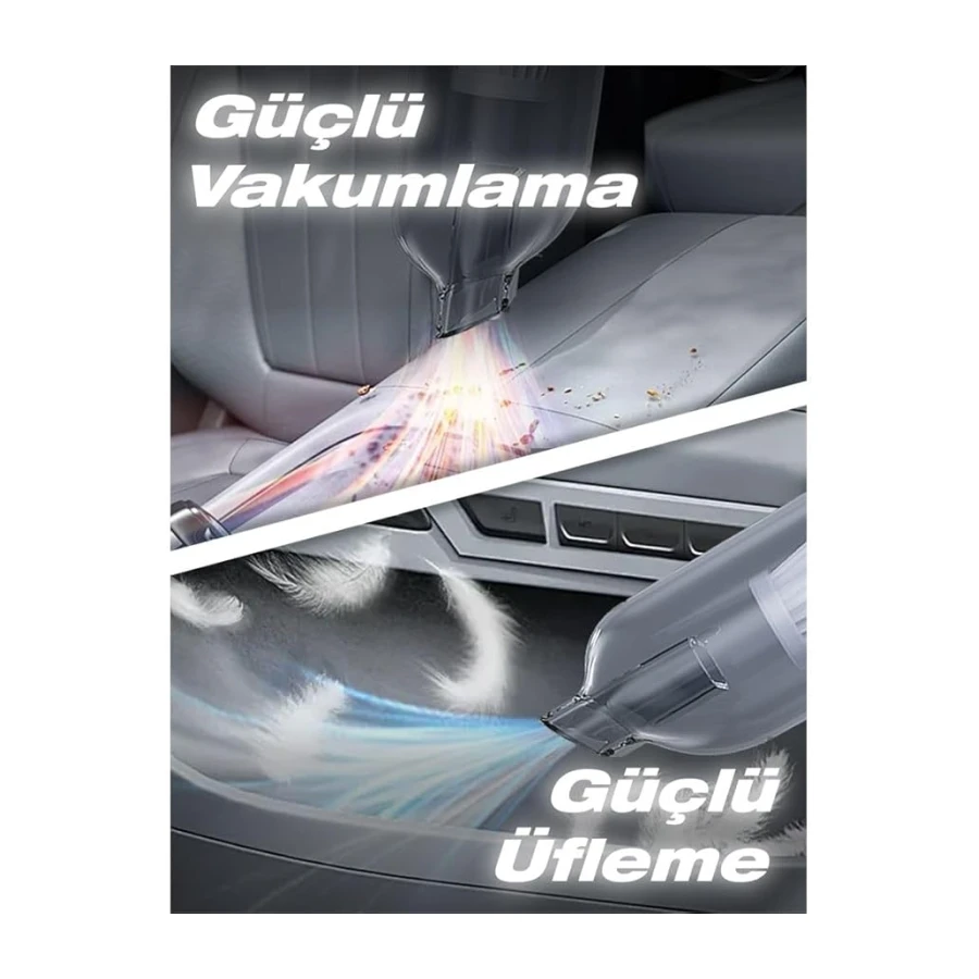 22000Pa Kablosuz Araç İçi Süpürge & Üfleme Cihazı – 2’si 1 Arada Mini El Süpürgesi, Şarjlı, Çok Başlıklı, Güçlü Vakum, Araba & Ev Temizlik HL-161